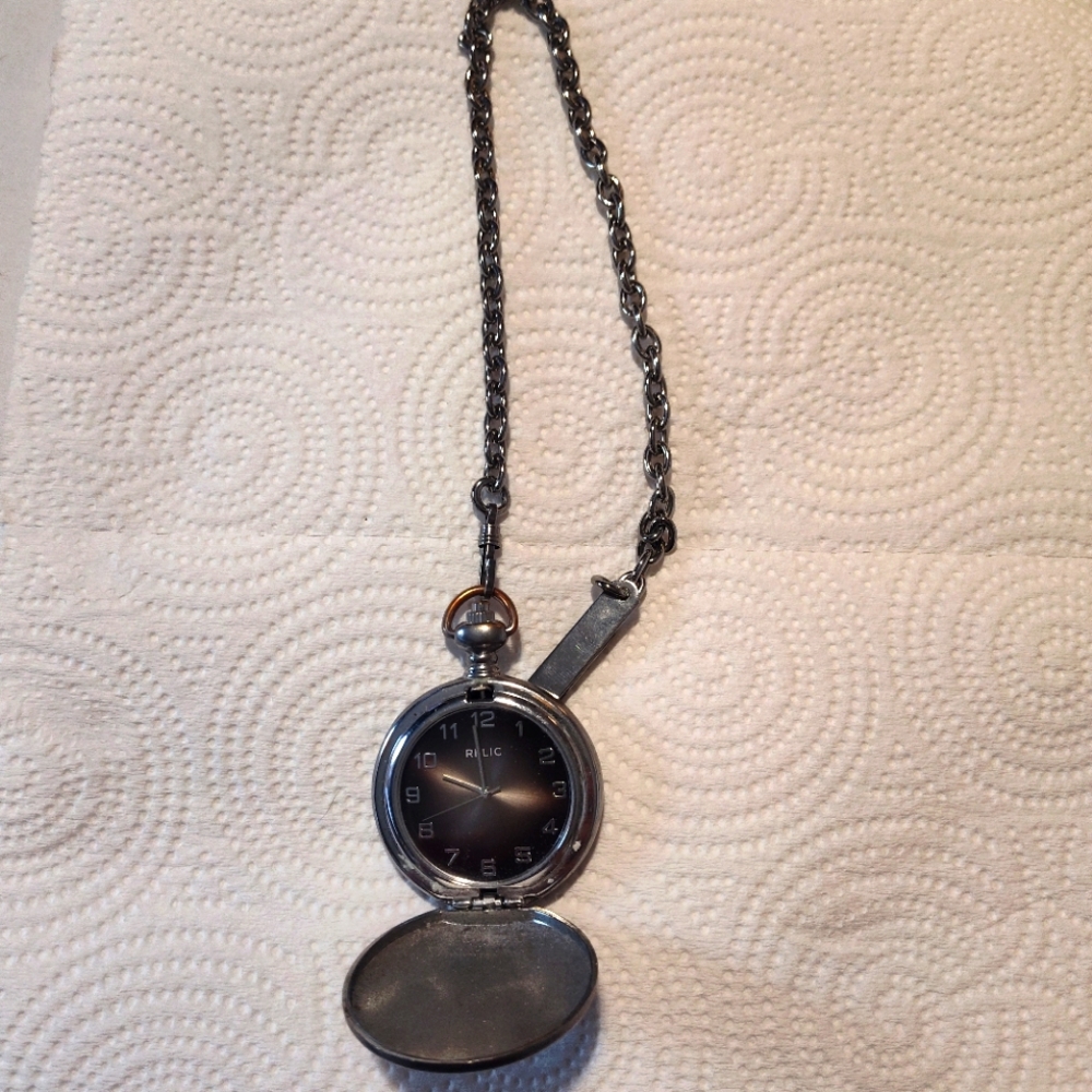 Relic Silver Pocket Watch with Chain